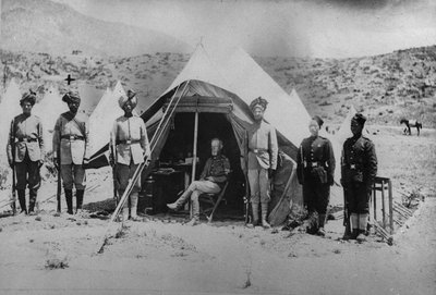 General Roberts with His Native Orderlies in the Small Tent Used during the Second Afghan War, 1878-80 by English Photographer